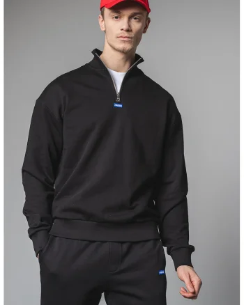 Bluza de trening cu fermoar scurt si maneci cazute Neeler - Negru