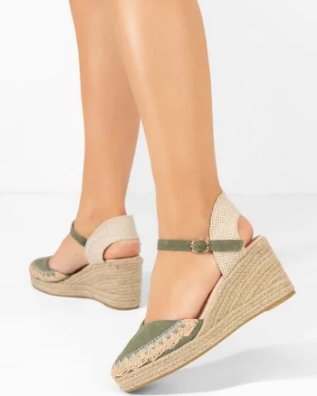 Sandale cu platforma tip espadrile Merle verzi