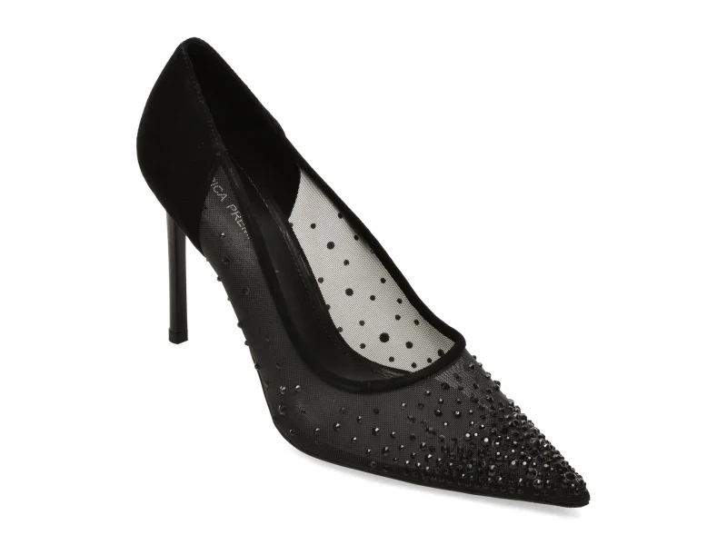 Pantofi eleganti EPICA PREMIUM negri, 261556, din material textil si piele naturala