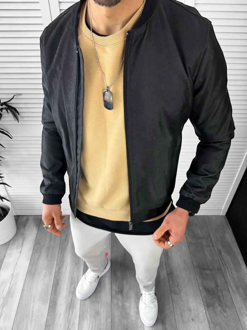 Geaca barbati neagra piele ecologica 13035  N20-6**