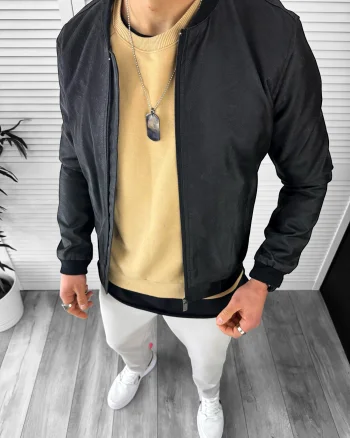 Geaca barbati neagra piele ecologica 13035  N20-6**