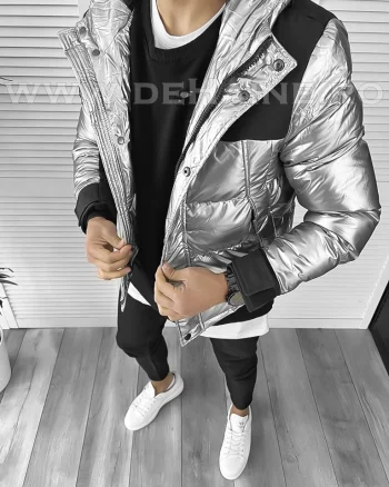 Geaca barbati de iarna  imblanita  gri deschis cu defect DEF1005 D1-4
