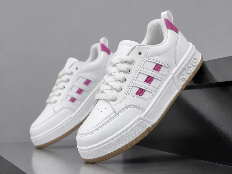 Adidasi dama casual albi cu roz 6612