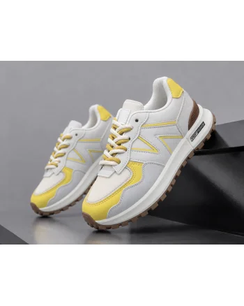 Adidasi dama casual albi cu galben 2532