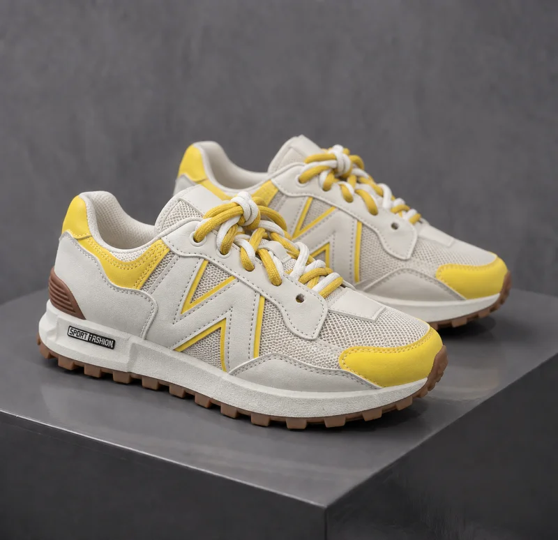 Adidasi dama casual albi cu galben 30664