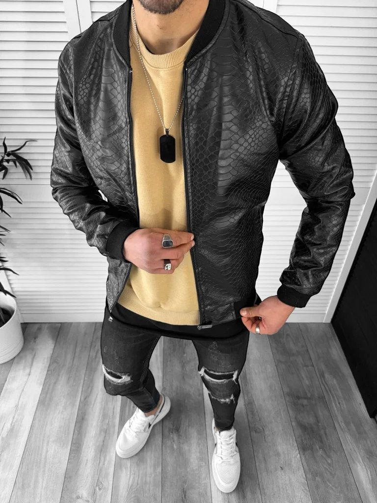 Geaca barbati neagra piele ecologica B2842