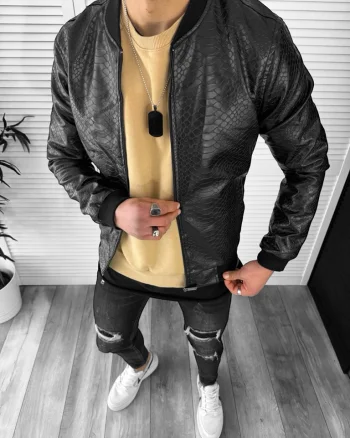 Geaca barbati neagra piele ecologica B2842