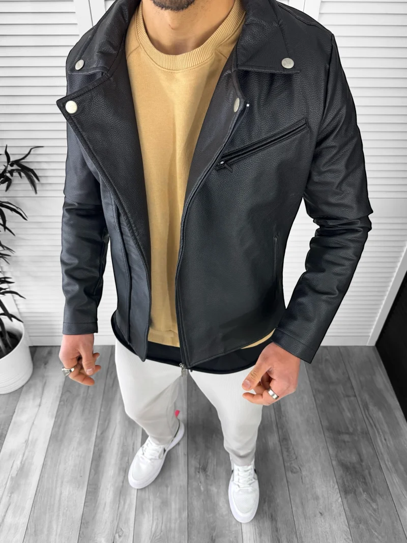 Geaca barbati neagra piele ecologica B7095