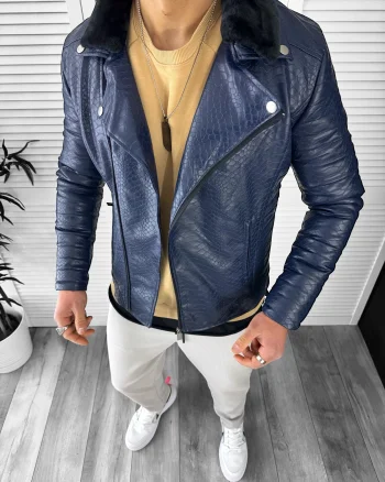 Geaca barbati bleumarin piele ecologica B2821 D1-2
