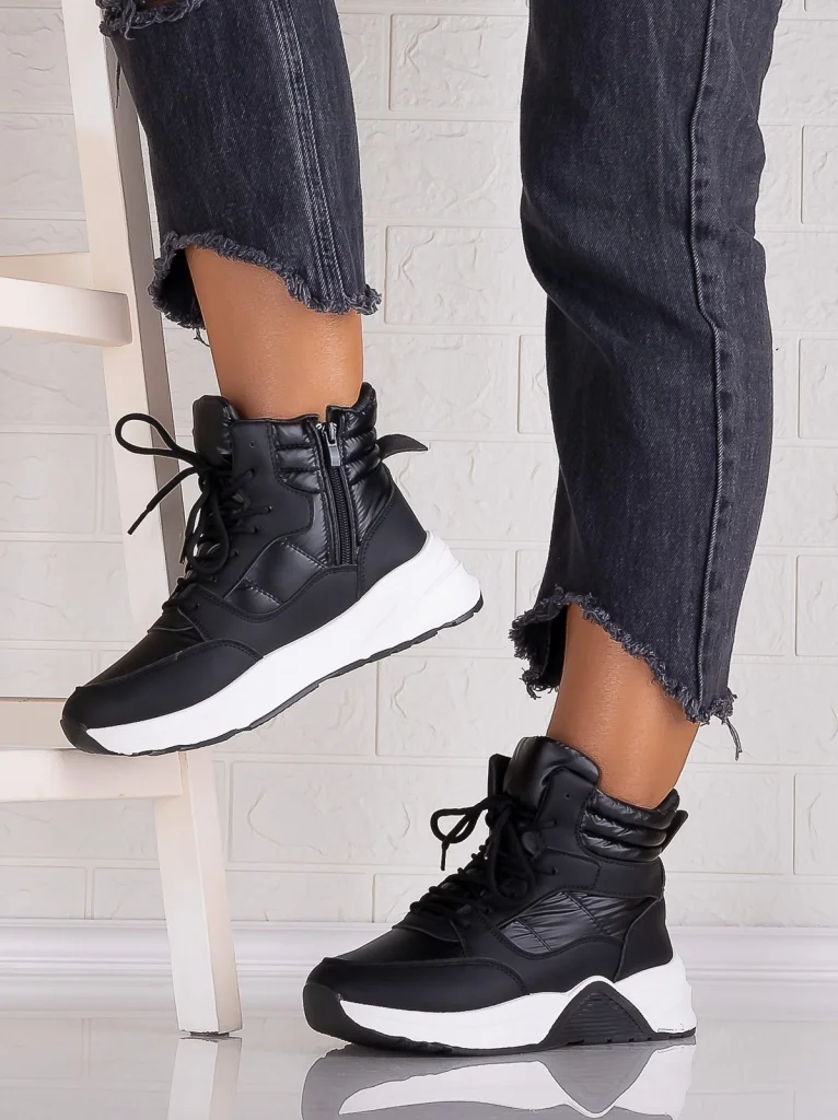 Sneakers dama Imblaniti Negri din Piele Eco,si fas Miracla