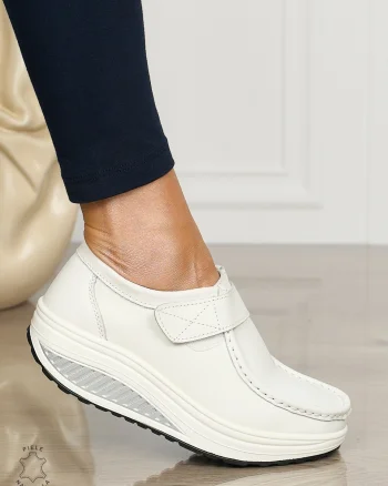 Mocasini dama din Piele Naturala CRL0063 ALB