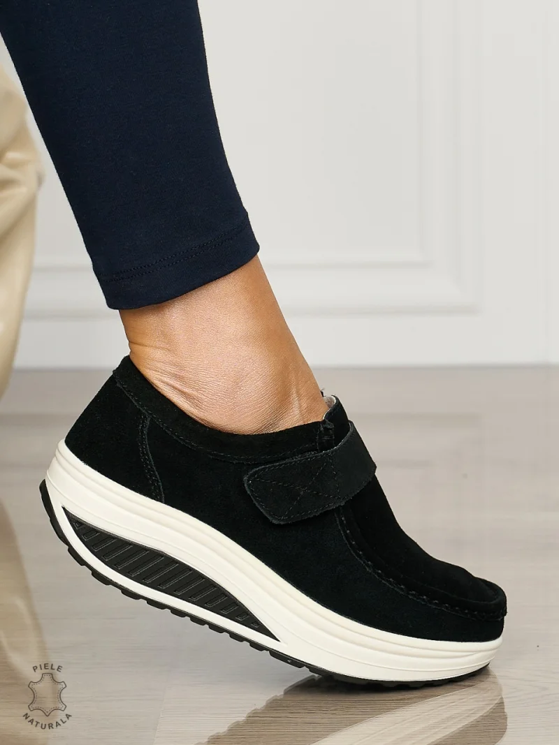 Mocasini dama din Piele Naturala CRL0063 NEGRU SUEDE