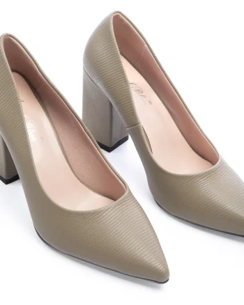 Pantofi Eleganti din Piele Ecologica cu model si toc Gros CRL0726 Verde