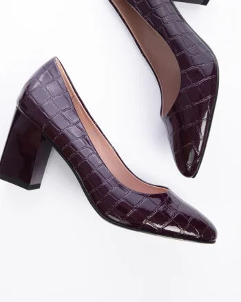 Pantofi Eleganti din Piele Ecologica cu model si toc Gros CRL0725 Bordo