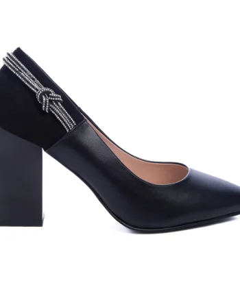 Pantofi Eleganti din Piele Ecologica cu toc Gros CRL0730 negru