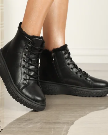 Ghete Dama IMBLANITE piele naturală cu talpă groasă CRL1448 NEGRU