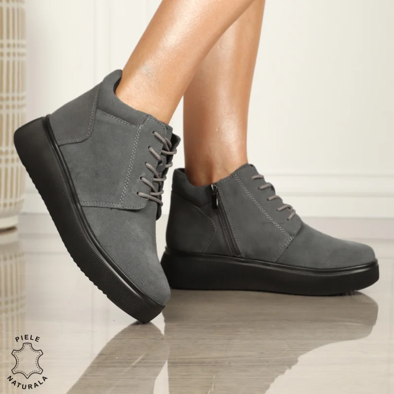 Ghete DAMA din PIELE NATURALA intoarsa CRL0911 GRI