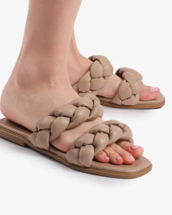 Papuci dama din Piele Ecologica bej CRL0162