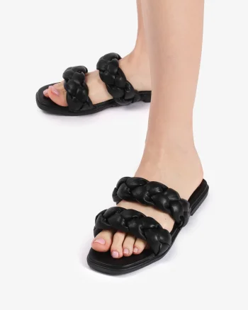 Papuci dama din Piele Ecologica negre CRL0162