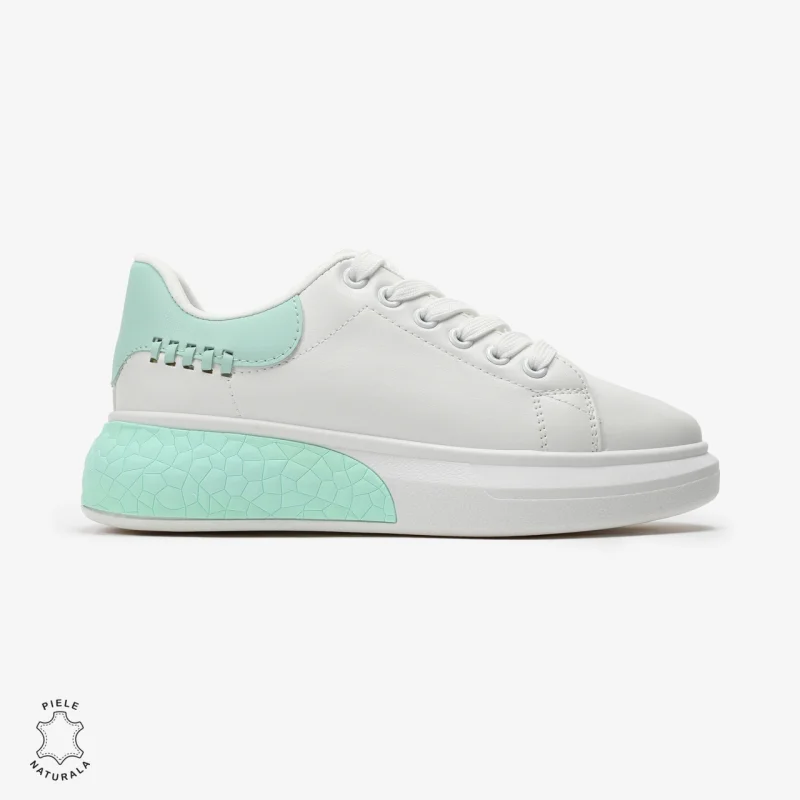 SNEAKERS Dama din Piele Ecologica CRL0129 Alb cu VERDE