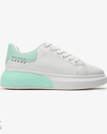 SNEAKERS Dama din Piele Ecologica CRL0129 Alb cu VERDE