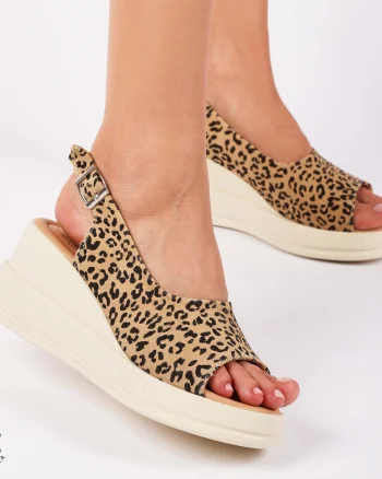SANDALE Dama DIN Piele Naturala TALPA INALTA SI IMPRMEU LEOPARD CRL1435