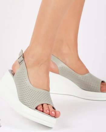SANDALE Dama DIN Piele Naturala TALPA INALTA CRL1435 GRI