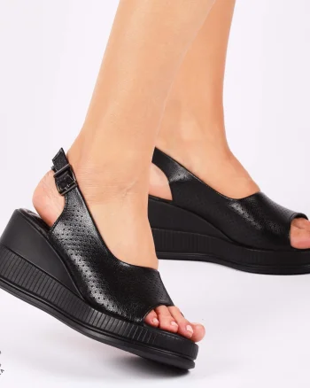 SANDALE Dama DIN Piele Naturala TALPA INALTA CRL1435 NEGRU