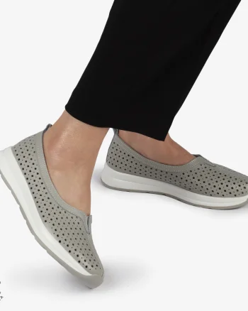 Balerini dama din Piele Naturala PERFORATA CU FUNDITA CRL1417 GRI
