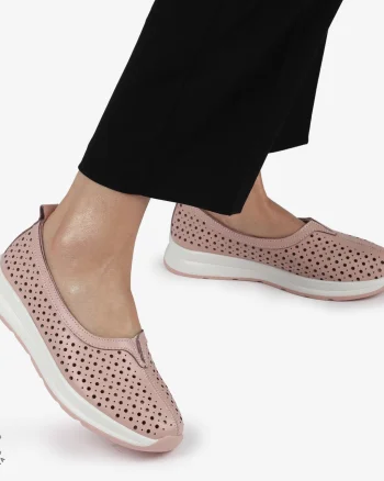 Balerini dama din Piele Naturala PERFORATA CU FUNDITA CRL1417 ROZ