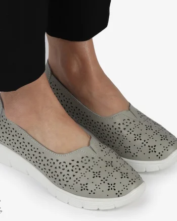 Balerini dama din Piele Naturala CU MICI PERFORATI CRL1416 GRI