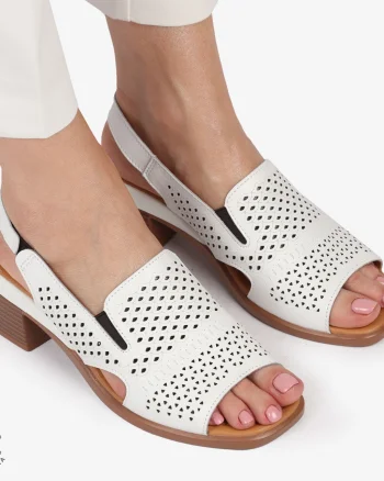 Sandale elegante din piele naturală CU STIL AJURAT CRL1404 ALB