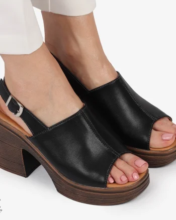 Sandale DAMA DIN PIELE NATURALA CU TOC GROS CRL1409 NEGRU