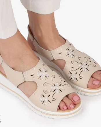 Sandale dama din Piele Naturala cu talpa Inalta CRL0195 BEJ