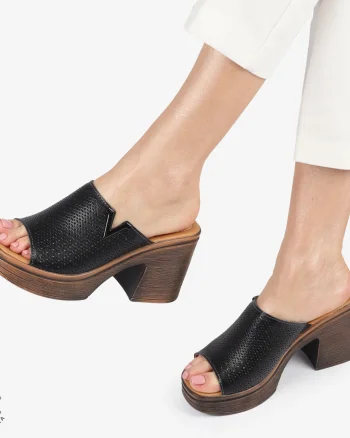 Sandale elegante din piele naturală CU TOC GROS SI INALT CRL1405 NEGRU