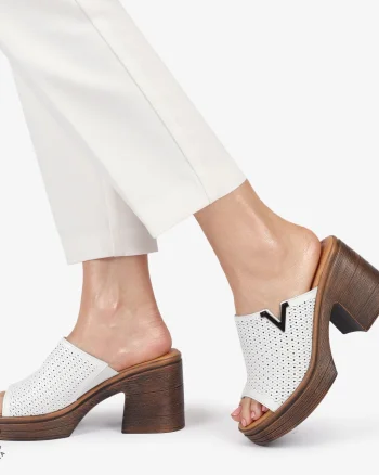Sandale elegante din piele naturală CU TOC GROS SI INALT CRL1405 ALB