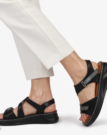 Sandale din piele naturală cu talpă ușoară pentru confort CRL1401 NEGRU
