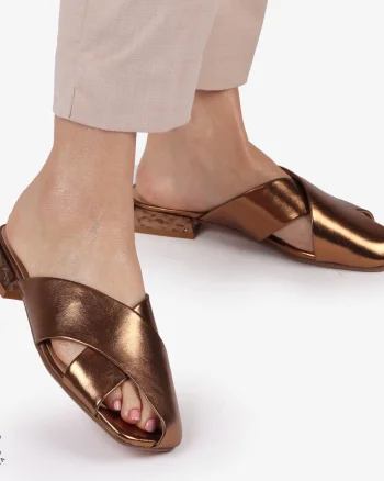 PAPUCI Dama Piele Naturala CU MODEL PE TOC CRL1395 BRONZ