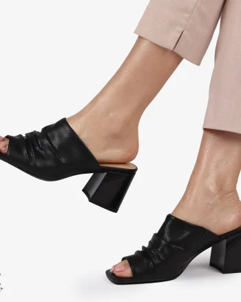 SANDALE CU TOC GROS DIN PIELE NATURALA CRL1390 NEGRU