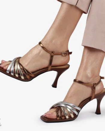 PANTOFI ELEGANTI DIN PIELE NATURALA CU TOC SUBTIRE SI VARF PATRAT CRL01386 BRONZ