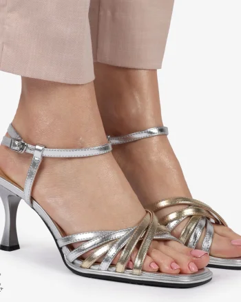 PANTOFI ELEGANTI DIN PIELE NATURALA CU TOC SUBTIRE SI VARF PATRAT CRL01386 ARGINTIU