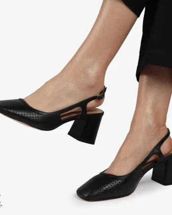 PANTOFI ELEGANTI DIN PIELE NATURALA CU TOC GROS CRL01385 NEGRU