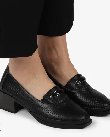 PANTOFI ELEGANTI DIN PIELE NATURALA CU TOC MIC CRL01383 NEGRU