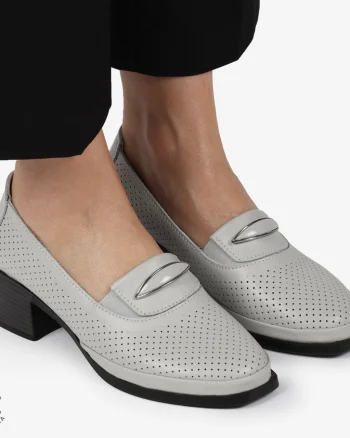 PANTOFI ELEGANTI DIN PIELE NATURALA CU TOC MIC CRL01383 GRI