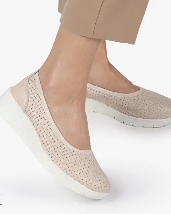 Balerini dama din Piele Naturala cu talpa groasa CRL01382 ROZ