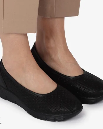 Balerini dama din Piele Naturala cu talpa groasa CRL01382 NEGRU