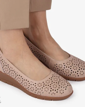 Balerini dama din Piele Naturala cu talpa groasa si Perforati CRL01381 ROZ