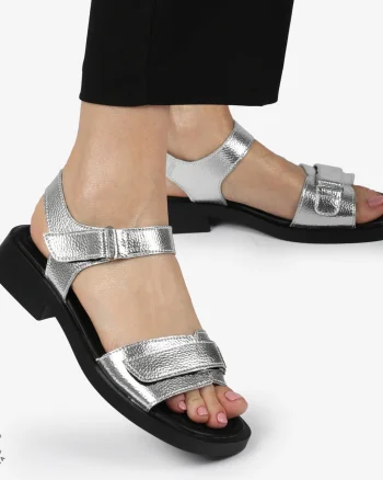 SANDALE Dama Piele Naturala CU INCHIDERE VELCRO CONFORTABILE CRL1373 ARGINTIU