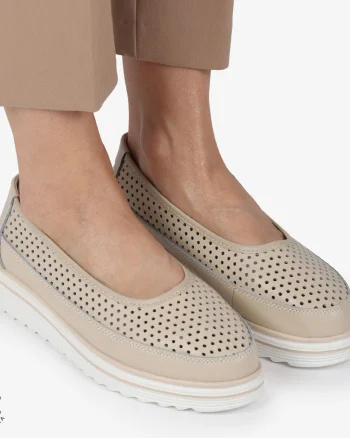 Balerini dama din Piele Naturala cu talpa groasa CRL0172 BEJ
