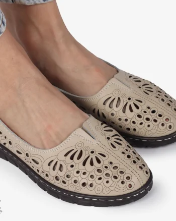 BALERINI dama din Piele naturala PERFORATA SLIP-ON CRL1363 BEJ